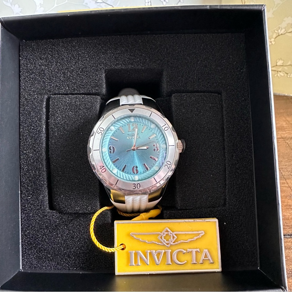 INVICTA Angel Sky Blue Dial Watch White Silicone Band 38mm 48848
